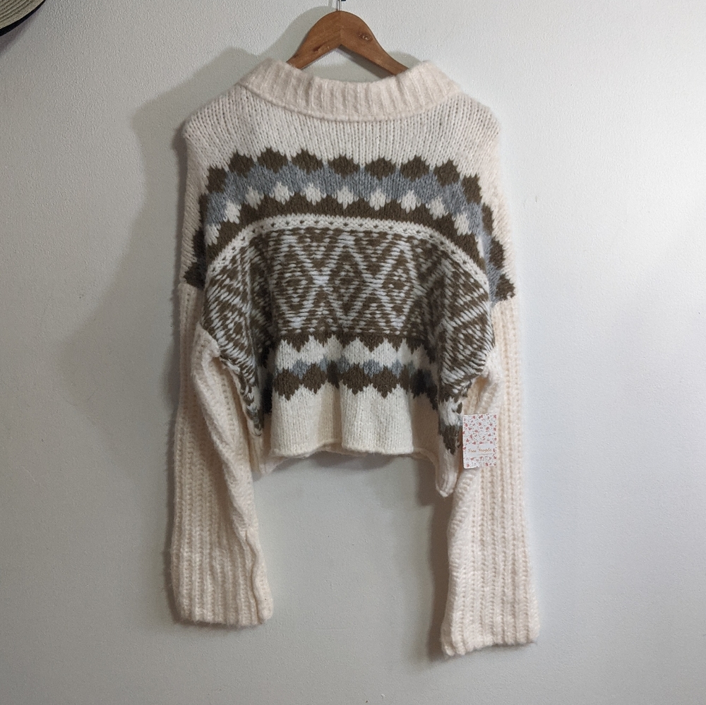 NEW Free People Alpine Crop Mock Neck Sweater Large Snowy Forrest Combo - Picture 4 of 7